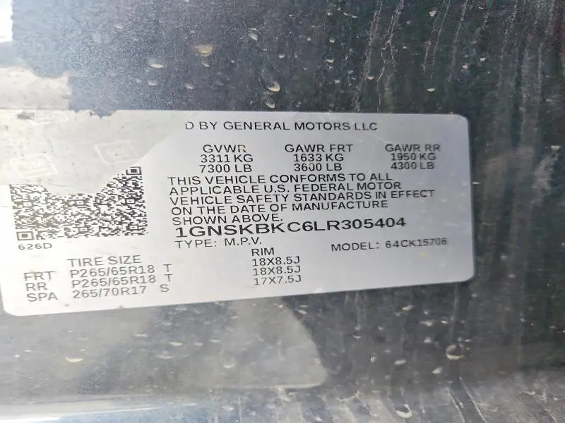 2020 CHEVROLET TAHOE K1500 LT  