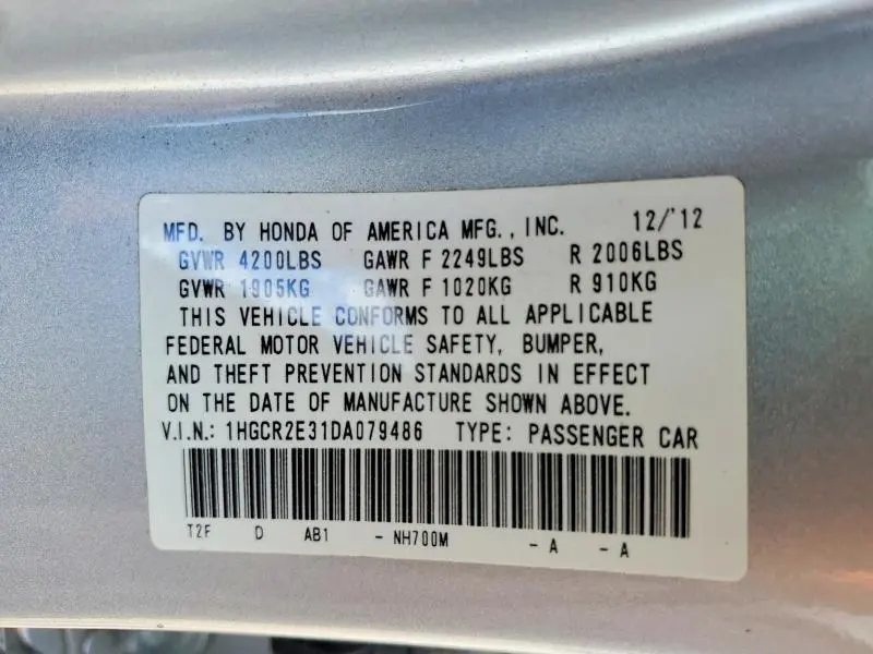 2013 HONDA ACCORD LX  