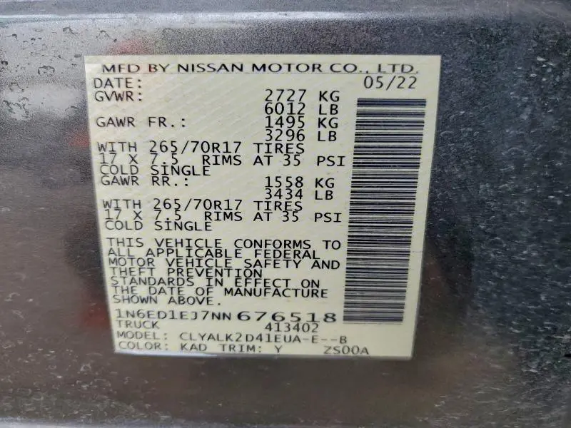 2022 NISSAN FRONTIER S  