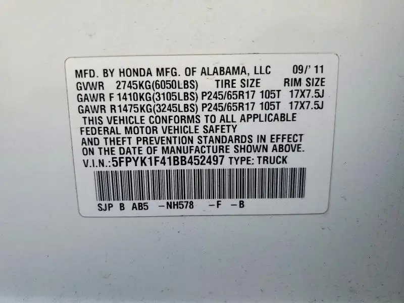 2011 HONDA RIDGELINE RTS  