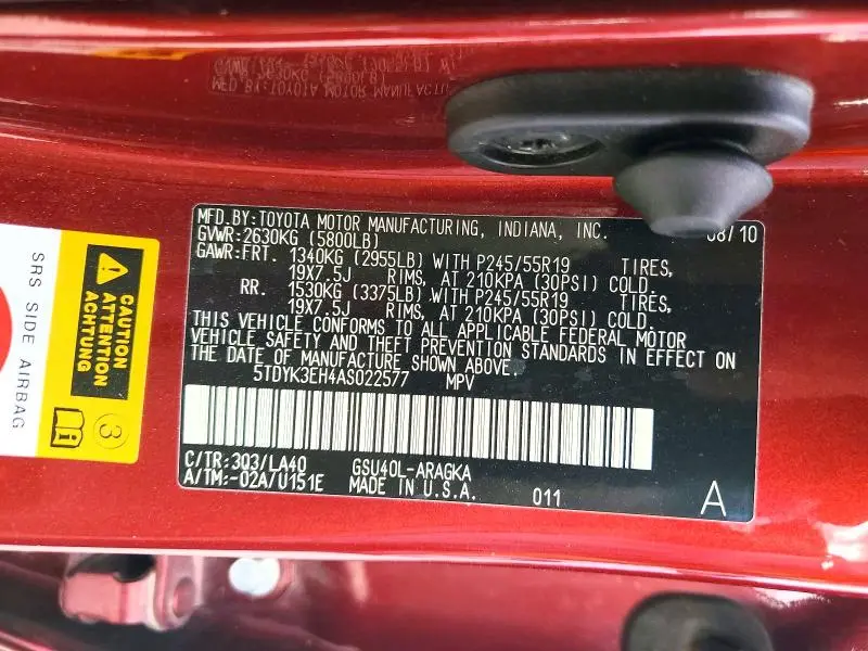 2010 TOYOTA HIGHLANDER LIMITED  