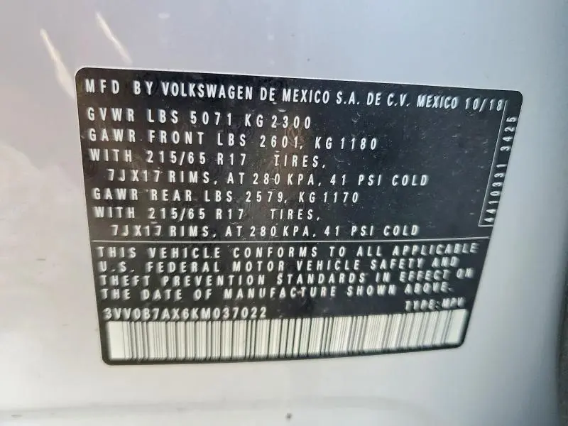 2019 VOLKSWAGEN TIGUAN S  