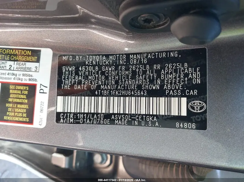 2017 TOYOTA CAMRY XLE