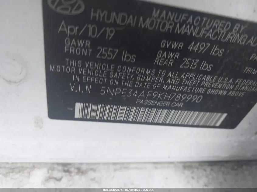 2019 HYUNDAI SONATA LIMITED