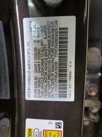 2018 HONDA ACCORD EXL  