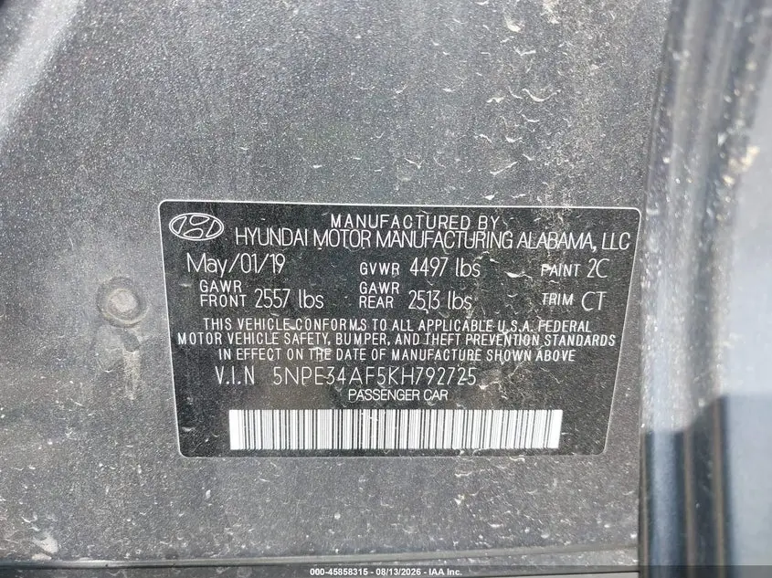 2019 HYUNDAI SONATA SEL