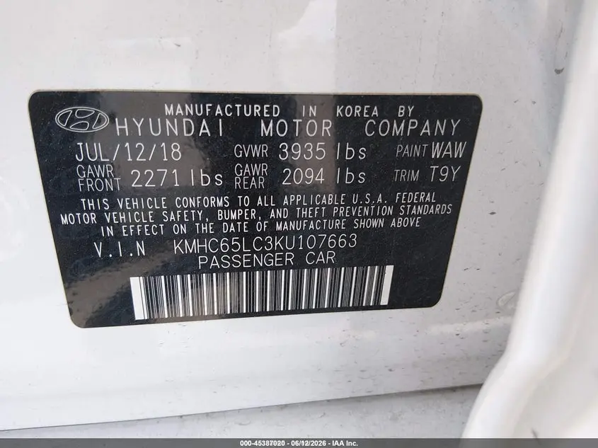 2019 HYUNDAI IONIQ HYBRID BLUE