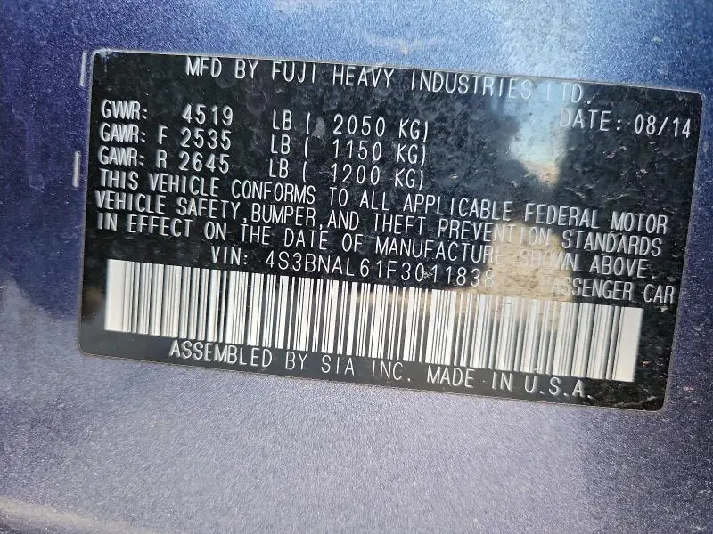 2015 SUBARU LEGACY 2.5I LIMITED  