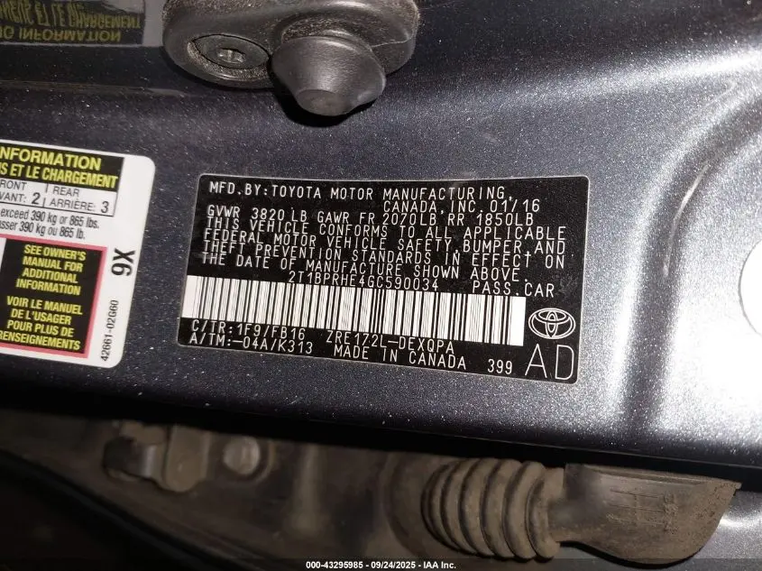 2016 TOYOTA COROLLA LE ECO