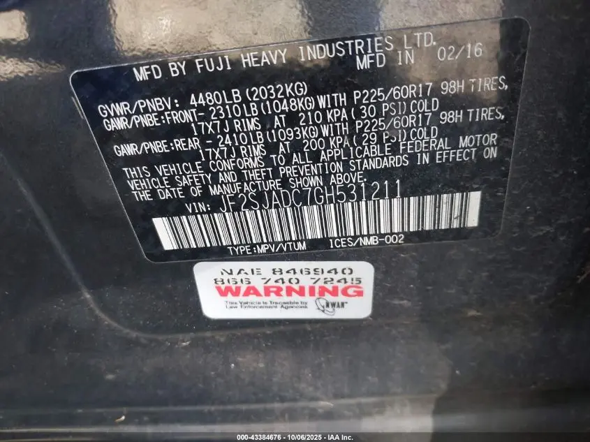 2016 SUBARU FORESTER 2.5I PREMIUM