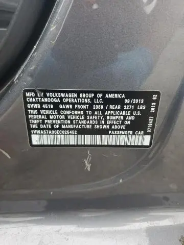 2014 VOLKSWAGEN PASSAT S  
