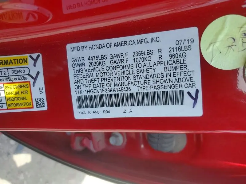 2019 HONDA ACCORD SPORT  