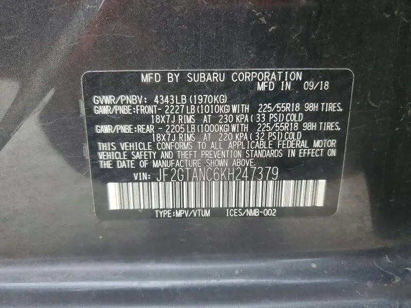 2019 SUBARU CROSSTREK LIMITED  