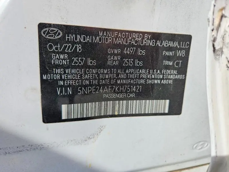 2019 HYUNDAI SONATA SE  