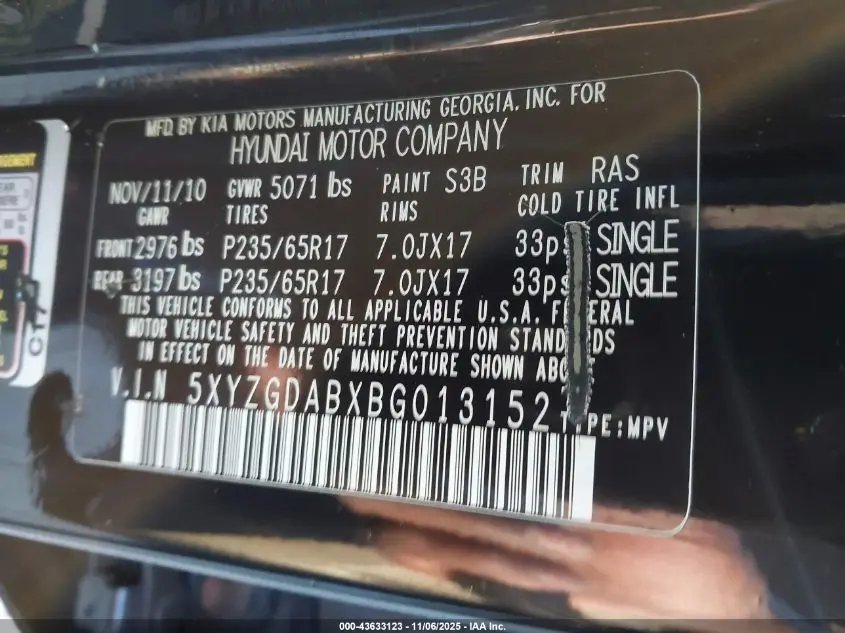 2011 HYUNDAI SANTA FE GLS