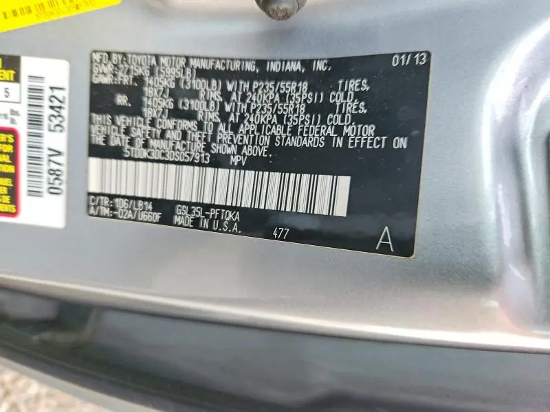 2013 TOYOTA SIENNA XLE 7-PASSENGER  