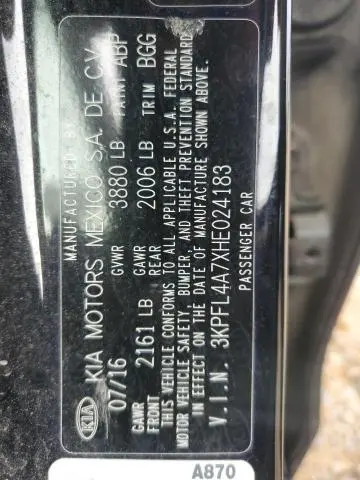 2017 KIA FORTE LX