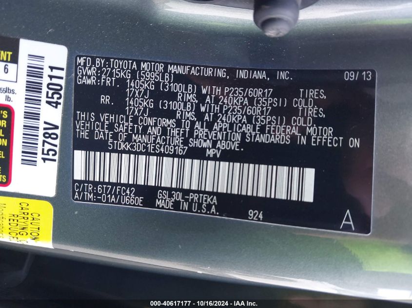 2014 TOYOTA SIENNA LE V6 8 PASSENGER