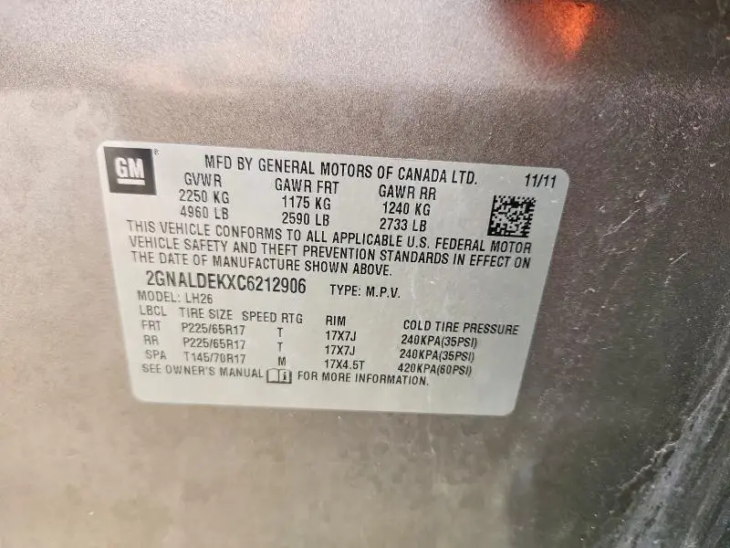 2012 CHEVROLET EQUINOX LT  