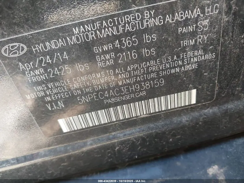 2014 HYUNDAI SONATA SE