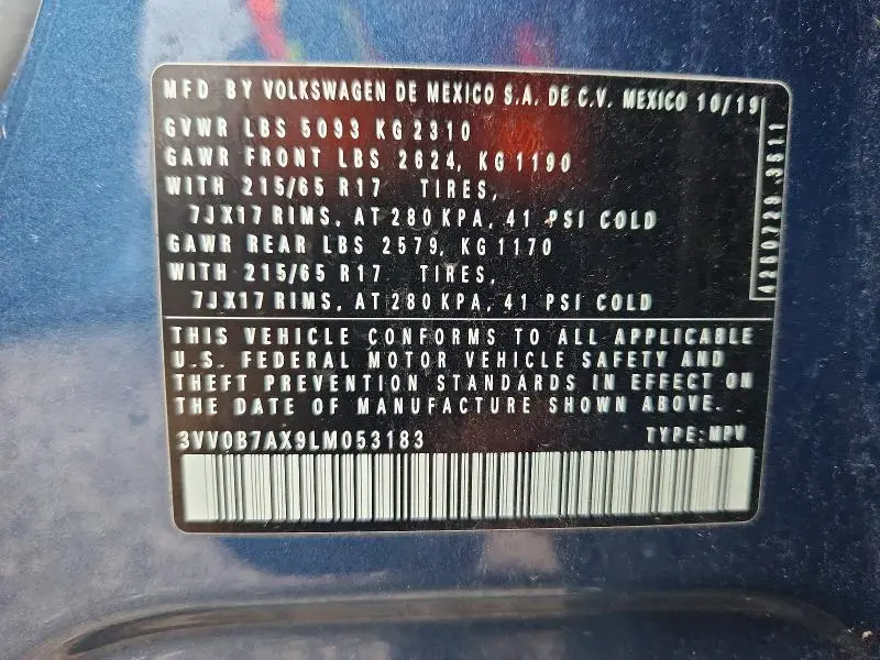 2020 VOLKSWAGEN TIGUAN S  