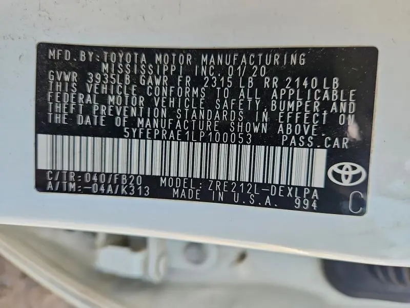 2020 TOYOTA COROLLA LE  