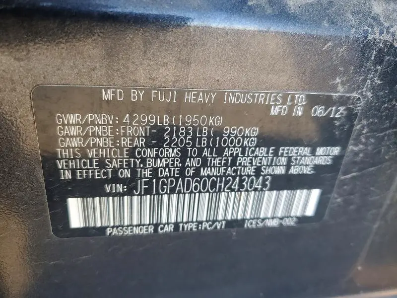 2012 SUBARU IMPREZA PREMIUM  