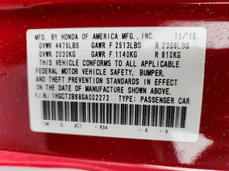 2016 HONDA ACCORD EXL  