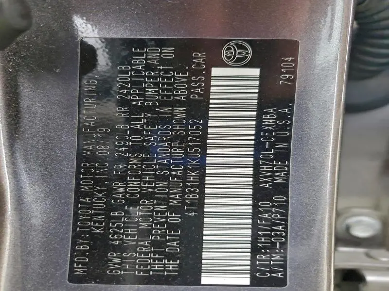 2019 TOYOTA CAMRY LE  