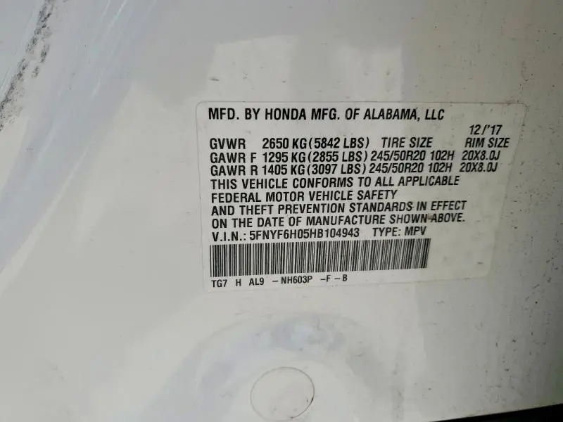 2017 HONDA PILOT ELITE  