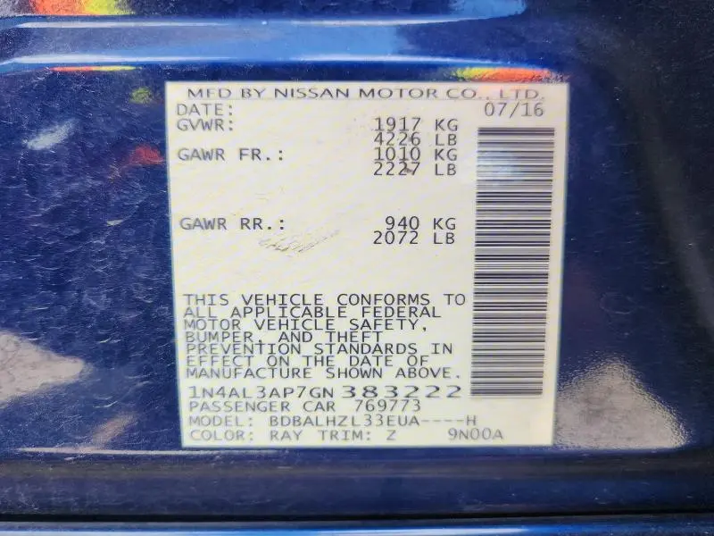 2016 NISSAN ALTIMA 2.5 SR  