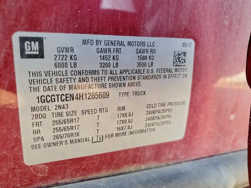 2017 CHEVROLET COLORADO LT  