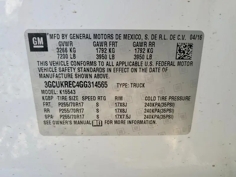 2016 CHEVROLET SILVERADO K1500 LT  