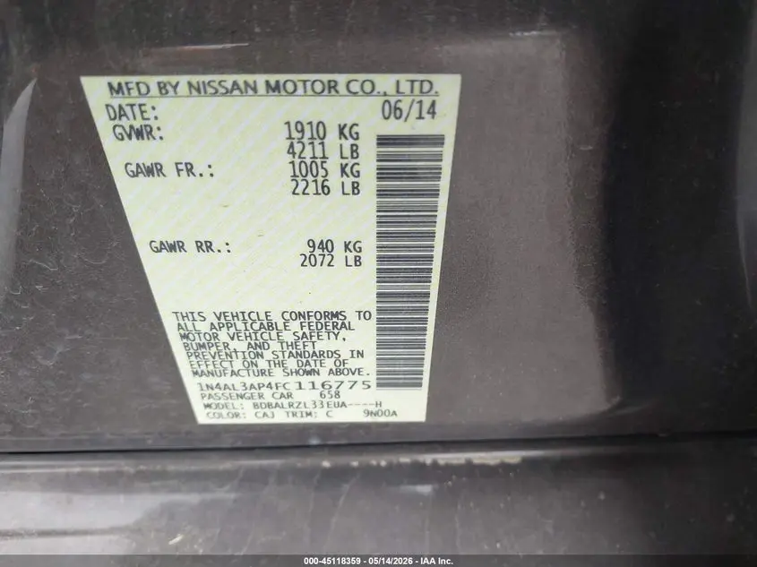 2015 NISSAN ALTIMA 2.5 SL