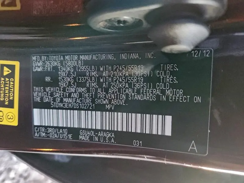 2013 TOYOTA HIGHLANDER LIMITED  