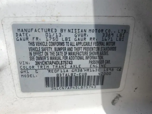 2013 NISSAN VERSA S  