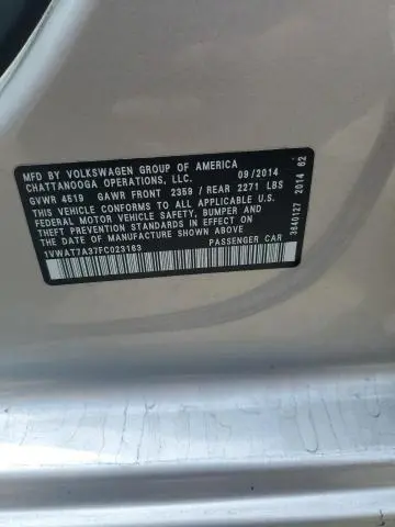 2015 VOLKSWAGEN PASSAT S