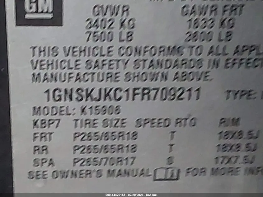 2015 CHEVROLET SUBURBAN 1500 LT