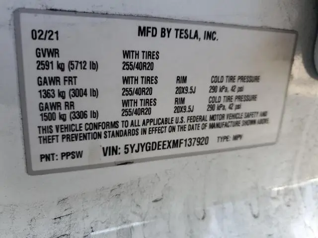 2021 TESLA MODEL Y   