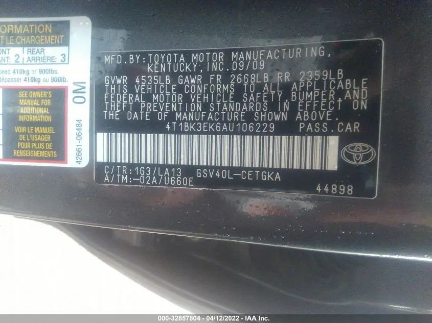 2010 TOYOTA CAMRY LE/SE/XLE