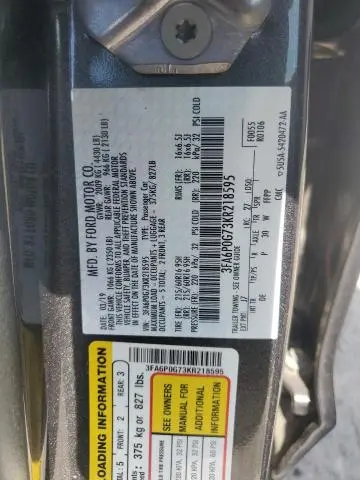 2019 FORD FUSION S  