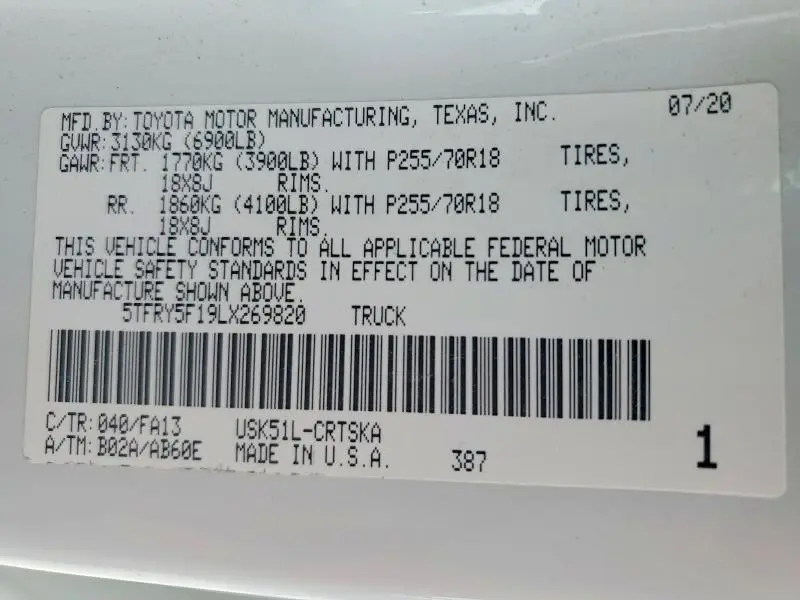 2020 TOYOTA TUNDRA SR  