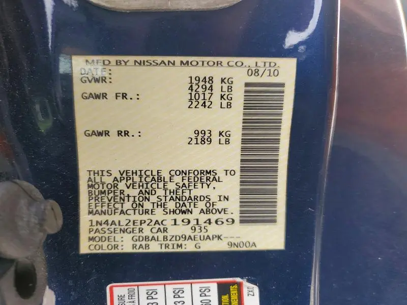 2010 NISSAN ALTIMA 2.5 S  