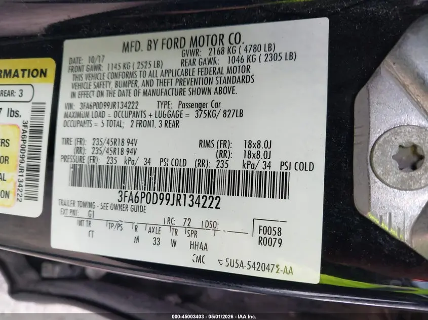 2018 FORD FUSION TITANIUM