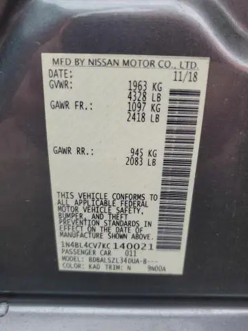 2019 NISSAN ALTIMA SR  