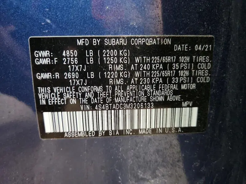 2021 SUBARU OUTBACK PREMIUM  