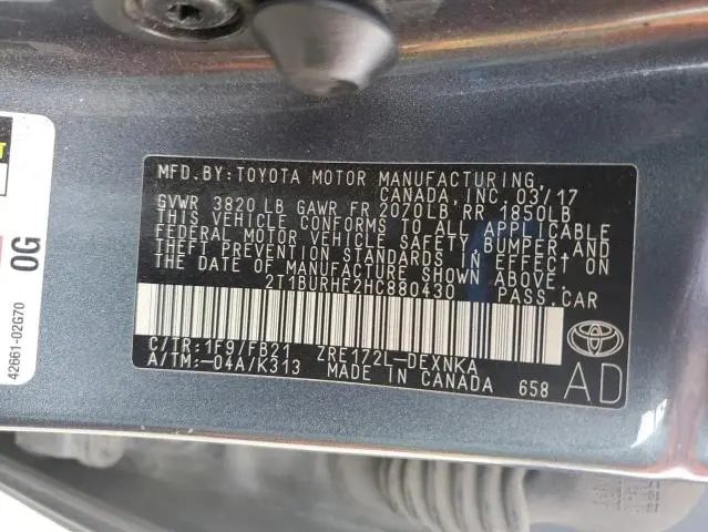 2017 TOYOTA COROLLA L  