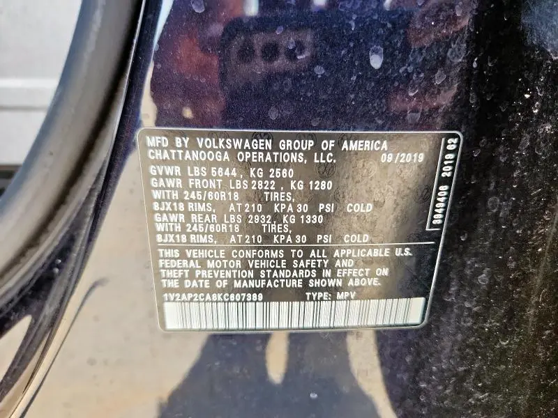 2019 VOLKSWAGEN ATLAS S  