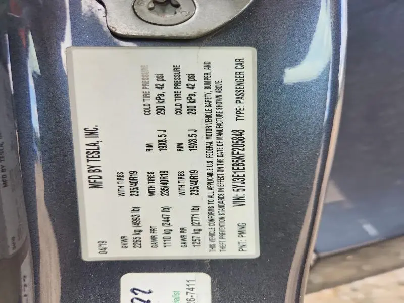 2019 TESLA MODEL 3   