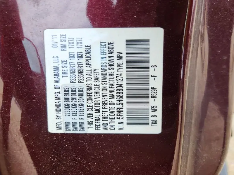 2011 HONDA ODYSSEY EXL  